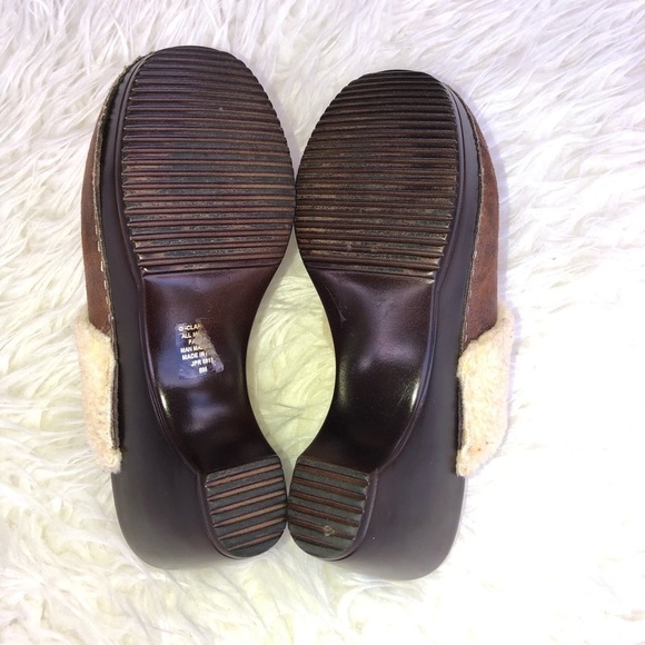 NINE WEST Clarige Brown Leather Fur Trim Mule Clog Sz 8 - Picture 7 of 8